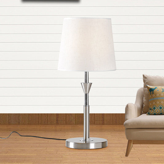 Barrel Desk Light Modern Fabric 1 Bulb Night Table Lamp in White with Metal Base White Clearhalo 'Lamps' 'Table Lamps' Lighting' 399936