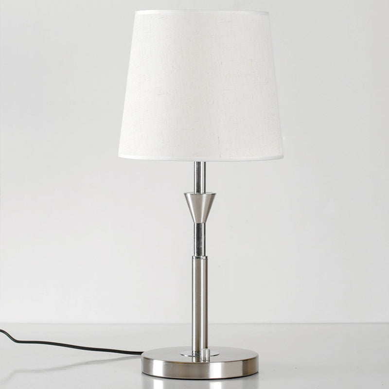 Barrel Desk Light Modern Fabric 1 Bulb Night Table Lamp in White with Metal Base Clearhalo 'Lamps' 'Table Lamps' Lighting' 399937