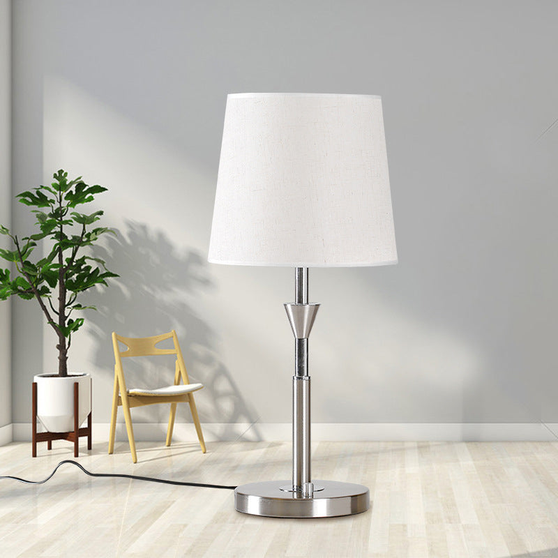 Barrel Desk Light Modern Fabric 1 Bulb Night Table Lamp in White with Metal Base Clearhalo 'Lamps' 'Table Lamps' Lighting' 399938