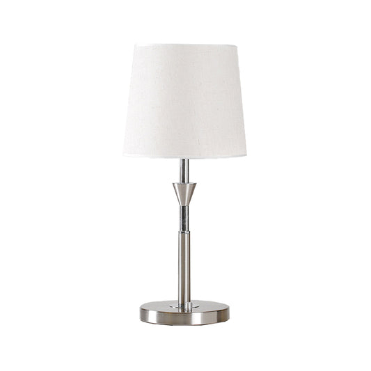 Barrel Desk Light Modern Fabric 1 Bulb Night Table Lamp in White with Metal Base Clearhalo 'Lamps' 'Table Lamps' Lighting' 399939