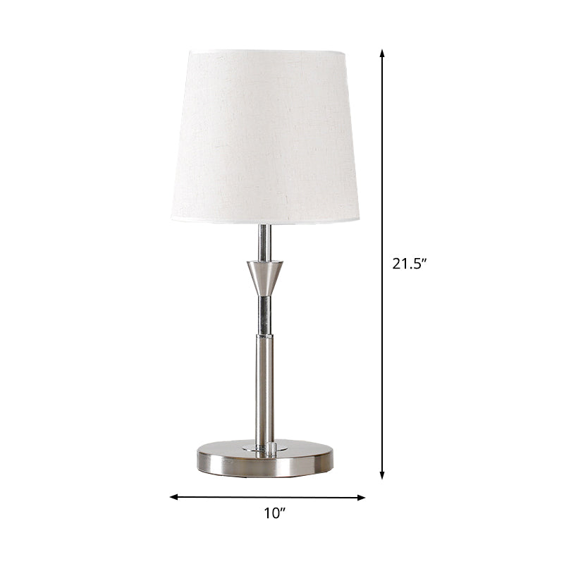 Barrel Desk Light Modern Fabric 1 Bulb Night Table Lamp in White with Metal Base Clearhalo 'Lamps' 'Table Lamps' Lighting' 399940