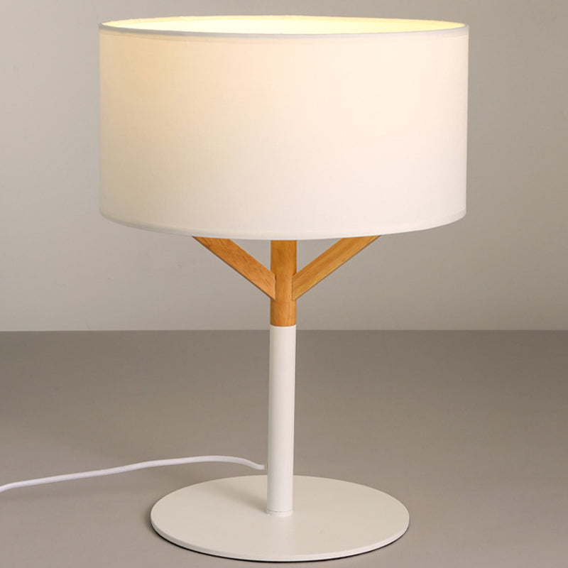 Straight Sided Shade Table Lamp Modernist Fabric 1 Bulb Reading Book Light in White Clearhalo 'Lamps' 'Table Lamps' Lighting' 399967