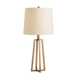 Drum Fabric Table Light Modern 1 Head White Desk Lamp with Trapezoid Gold Metal Base Clearhalo 'Lamps' 'Table Lamps' Lighting' 400025