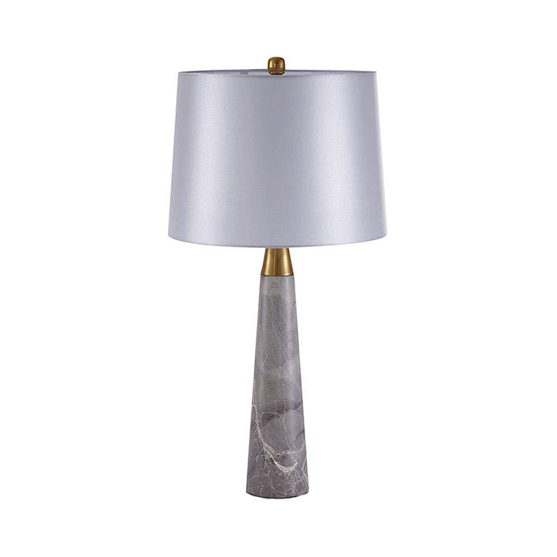 Shaded Nightstand Lamp Modern Fabric 1 Head White Task Lighting with Cone Grey Marble Base Clearhalo 'Lamps' 'Table Lamps' Lighting' 400050