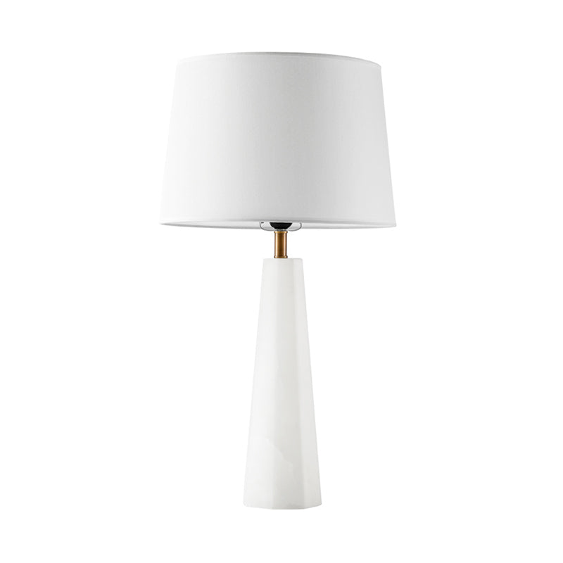 Contemporary 1 Bulb Desk Light White Tapered Drum Night Table Lamp with Fabric Shade Clearhalo 'Lamps' 'Table Lamps' Lighting' 400064