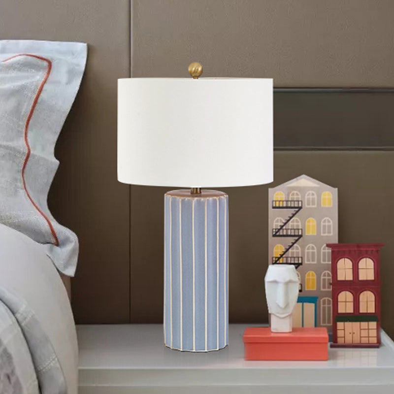 Straight Sided Shade Nightstand Lamp Contemporary Fabric 1 Head Task Lighting in White White Clearhalo 'Lamps' 'Table Lamps' Lighting' 400066