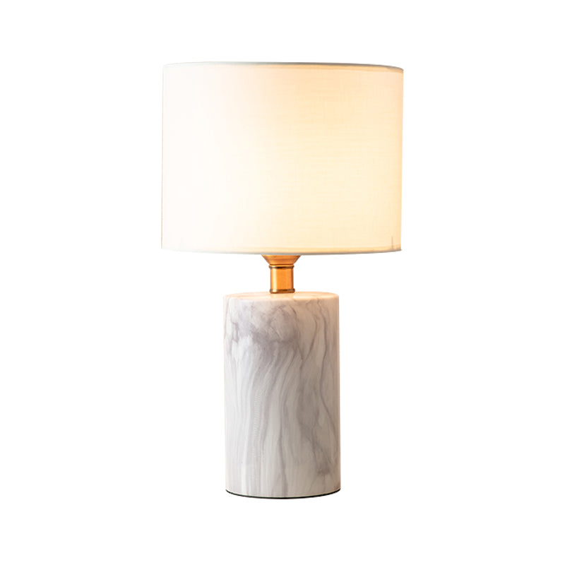 1 Head Shaded Task Lighting Modernism Fabric Small Desk Lamp in White with Marble Base Clearhalo 'Lamps' 'Table Lamps' Lighting' 400093