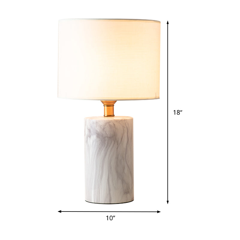 1 Head Shaded Task Lighting Modernism Fabric Small Desk Lamp in White with Marble Base Clearhalo 'Lamps' 'Table Lamps' Lighting' 400094