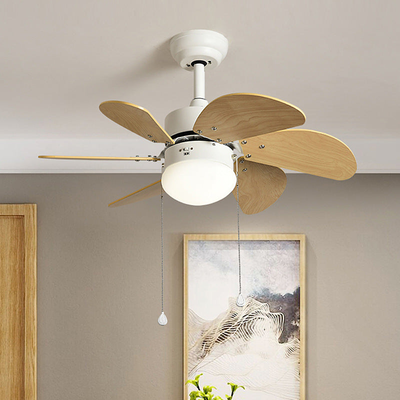 Modern 6 Blades Semi Flush Lighting Wood 30" Wide LED Ceiling Fan Lamp in Beige, Wall Control/Pull Chain Clearhalo 'Ceiling Fans with Lights' 'Ceiling Fans' 'Modern Ceiling Fans' 'Modern' Lighting' 400101