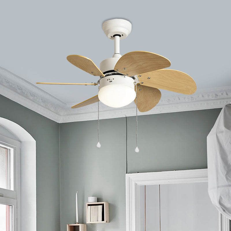 Modern 6 Blades Semi Flush Lighting Wood 30" Wide LED Ceiling Fan Lamp in Beige, Wall Control/Pull Chain Clearhalo 'Ceiling Fans with Lights' 'Ceiling Fans' 'Modern Ceiling Fans' 'Modern' Lighting' 400102