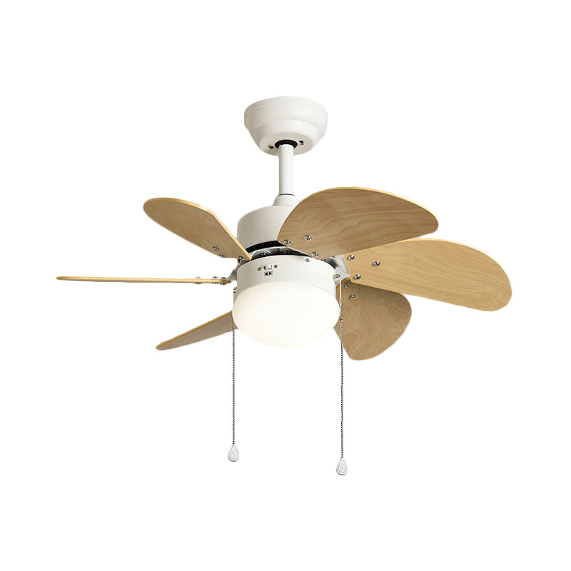 Modern 6 Blades Semi Flush Lighting Wood 30" Wide LED Ceiling Fan Lamp in Beige, Wall Control/Pull Chain Clearhalo 'Ceiling Fans with Lights' 'Ceiling Fans' 'Modern Ceiling Fans' 'Modern' Lighting' 400103