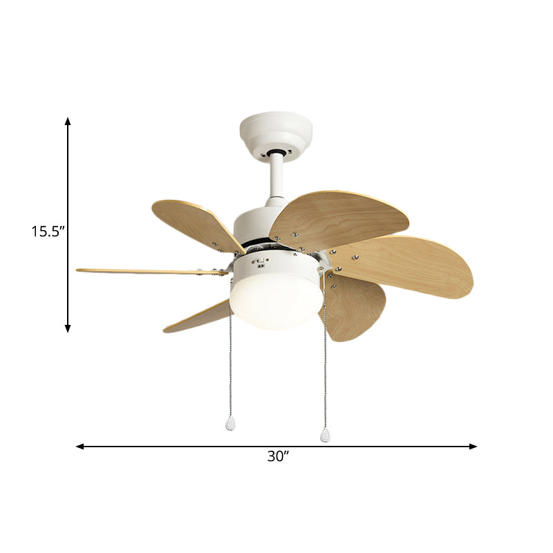 Modern 6 Blades Semi Flush Lighting Wood 30" Wide LED Ceiling Fan Lamp in Beige, Wall Control/Pull Chain Clearhalo 'Ceiling Fans with Lights' 'Ceiling Fans' 'Modern Ceiling Fans' 'Modern' Lighting' 400104