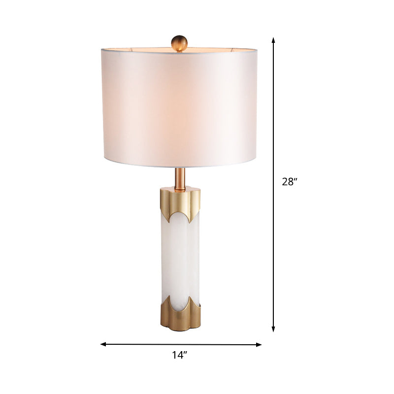 Contemporary 1 Bulb Task Lighting White Drum Reading Book Light with Fabric Shade Clearhalo 'Lamps' 'Table Lamps' Lighting' 400109