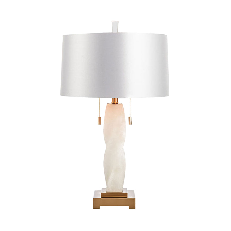 2 Heads Cylindrical Desk Light Modern Fabric Night Table Lamp in White with Pull Chain Clearhalo 'Lamps' 'Table Lamps' Lighting' 400117