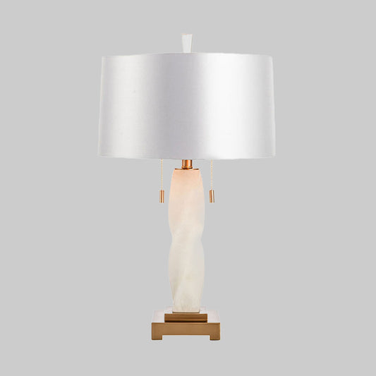 2 Heads Cylindrical Desk Light Modern Fabric Night Table Lamp in White with Pull Chain Clearhalo 'Lamps' 'Table Lamps' Lighting' 400118