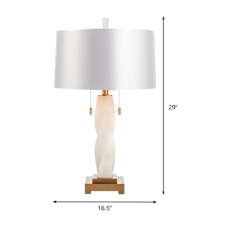 2 Heads Cylindrical Desk Light Modern Fabric Night Table Lamp in White with Pull Chain Clearhalo 'Lamps' 'Table Lamps' Lighting' 400119