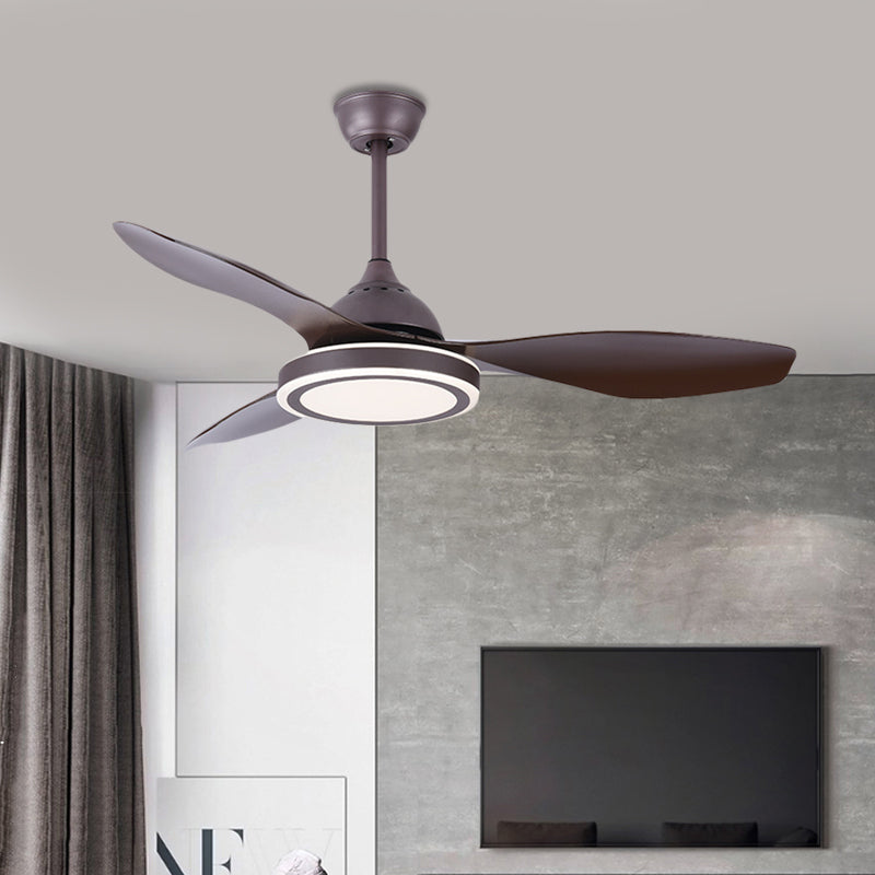 Metal Circle Semi Flush Mount Lamp Modernism Bedroom LED Pendant Fan Light in Dark Coffee with 3 Brown Blades, 48" Wide Dark Coffee Clearhalo 'Ceiling Fans with Lights' 'Ceiling Fans' 'Modern Ceiling Fans' 'Modern' Lighting' 400125