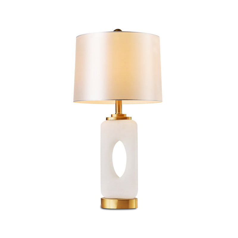 Tapered Drum Task Lighting Contemporary Fabric 1 Bulb Night Table Lamp in White Clearhalo 'Lamps' 'Table Lamps' Lighting' 400133