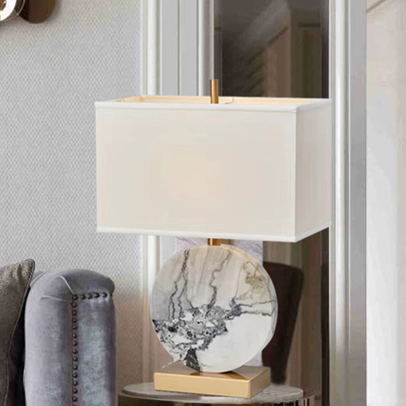 Modernist 1 Head Task Lamp White Rectangular Reading Book Light with Fabric Shade White Clearhalo 'Lamps' 'Table Lamps' Lighting' 400150