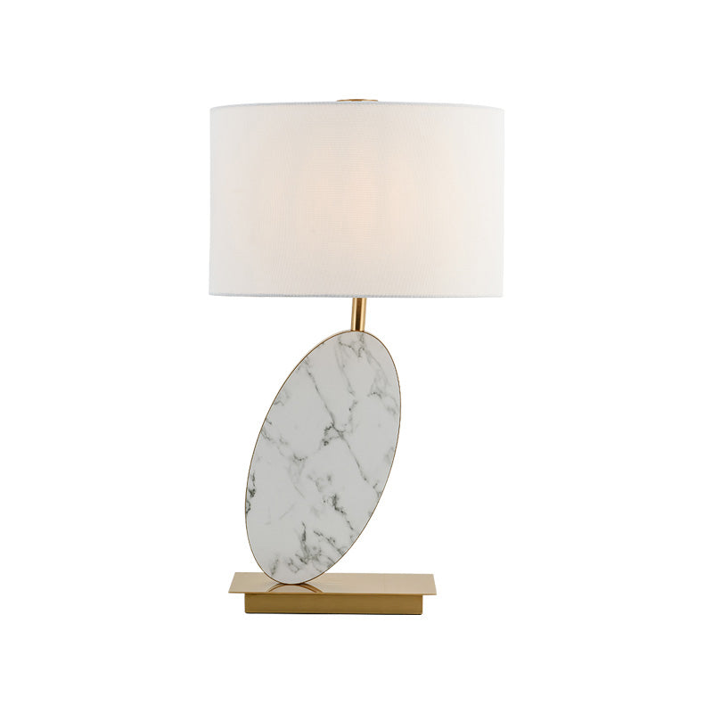 1 Head Shaded Task Lamp Modern Fabric Table Light in White with Brass Rectangle Metal Base Clearhalo 'Lamps' 'Table Lamps' Lighting' 400178