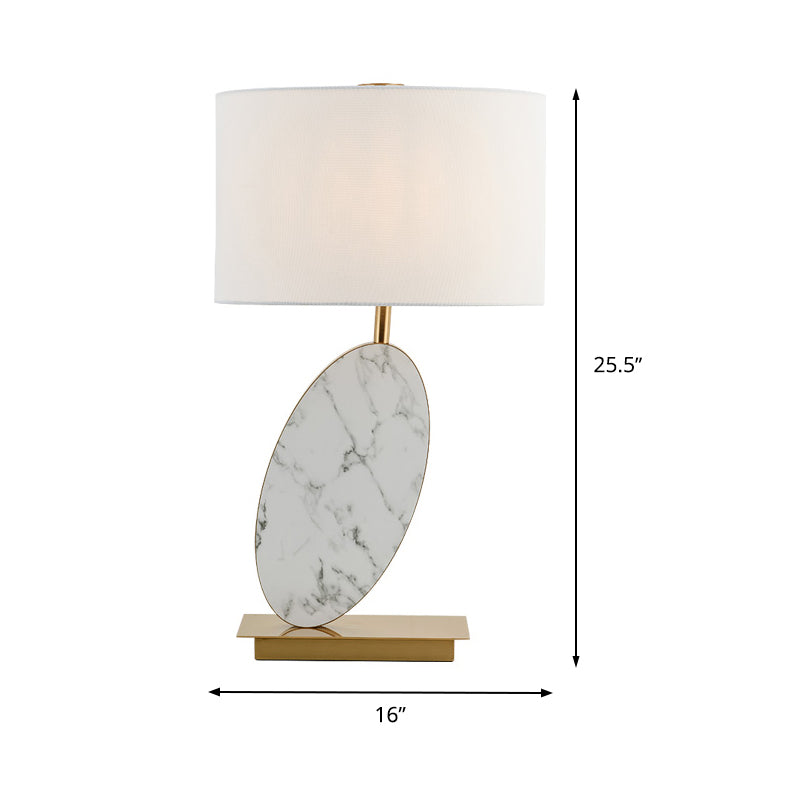 1 Head Shaded Task Lamp Modern Fabric Table Light in White with Brass Rectangle Metal Base Clearhalo 'Lamps' 'Table Lamps' Lighting' 400179