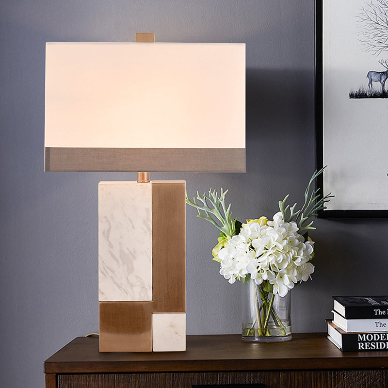 1 Head Study Desk Light Modern White Night Table Lamp with Rectangle Fabric Shade White Clearhalo 'Lamps' 'Table Lamps' Lighting' 400195