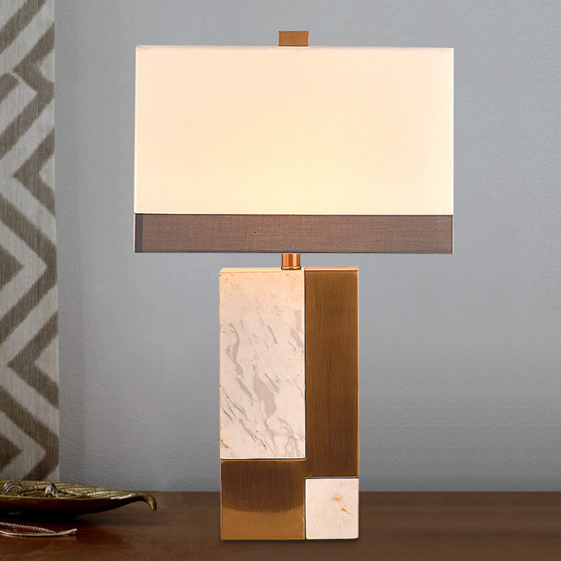 1 Head Study Desk Light Modern White Night Table Lamp with Rectangle Fabric Shade Clearhalo 'Lamps' 'Table Lamps' Lighting' 400196