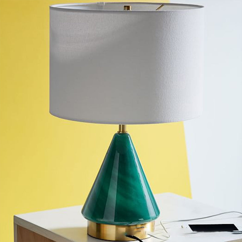 Contemporary 1 Bulb Task Lighting Green Cylinder Small Desk Lamp with Fabric Shade Clearhalo 'Lamps' 'Table Lamps' Lighting' 400241