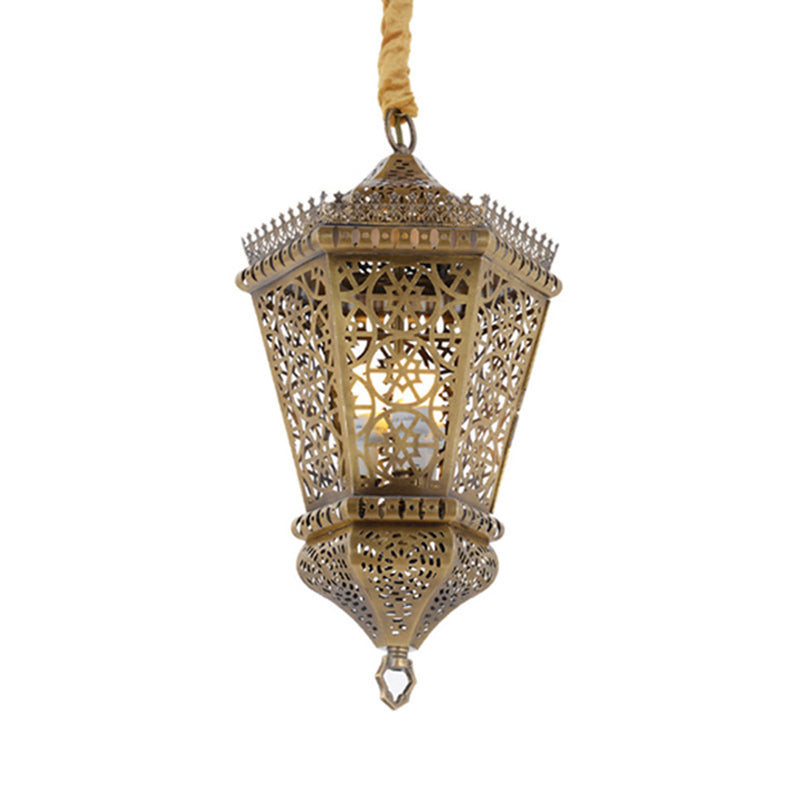 Brass 1 Light Hanging Lighting Arab Style Metal Hollowed Out Pendant Lamp for Corridor Clearhalo 'Ceiling Lights' 'Pendant Lights' 'Pendants' Lighting' 400289