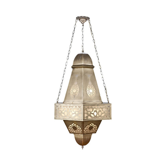 6 Heads Tower Chandelier Lighting Arab Brass Finish Metallic Hanging Ceiling Lamp with Chain Clearhalo 'Ceiling Lights' 'Chandeliers' Lighting' options 400299