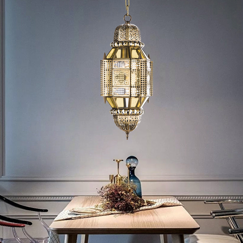 Lantern Metal Hanging Chandelier Arab 3 Bulbs Hallway Ceiling Pendant Lamp in Brass Brass Clearhalo 'Ceiling Lights' 'Chandeliers' Lighting' options 400301_05ba8ee8-909a-48d3-9c44-8f87742b5dc0