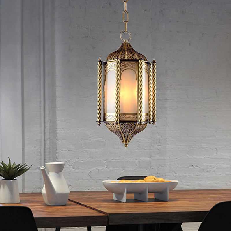 Metallic Brass Pendant Chandelier Lantern 3 Lights Arab Hanging Ceiling Light with Opal Glass Shade Brass Clearhalo 'Ceiling Lights' 'Chandeliers' Lighting' options 400311_2a6061f5-e957-49f5-a936-5aed39842107