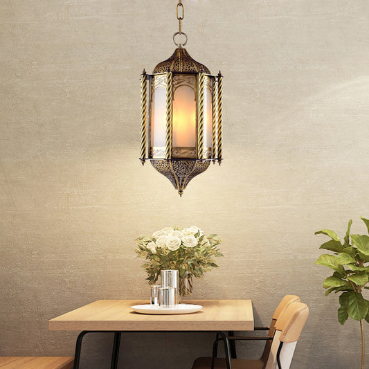 Metallic Brass Pendant Chandelier Lantern 3 Lights Arab Hanging Ceiling Light with Opal Glass Shade Clearhalo 'Ceiling Lights' 'Chandeliers' Lighting' options 400313