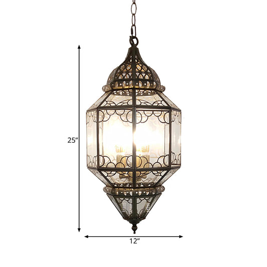 3-Head Pendant Lighting Antiqued Arab Balcony Hanging Chandelier with Lantern Clear Glass Shade in Bronze Clearhalo 'Ceiling Lights' 'Chandeliers' Lighting' options 400325