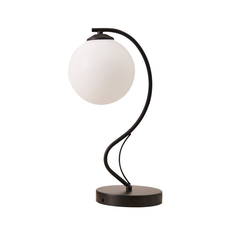 White Glass Ball Task Lamp Modernist 1 Head Black Reading Book Light with Curved Metal Arm Clearhalo 'Lamps' 'Table Lamps' Lighting' 400329