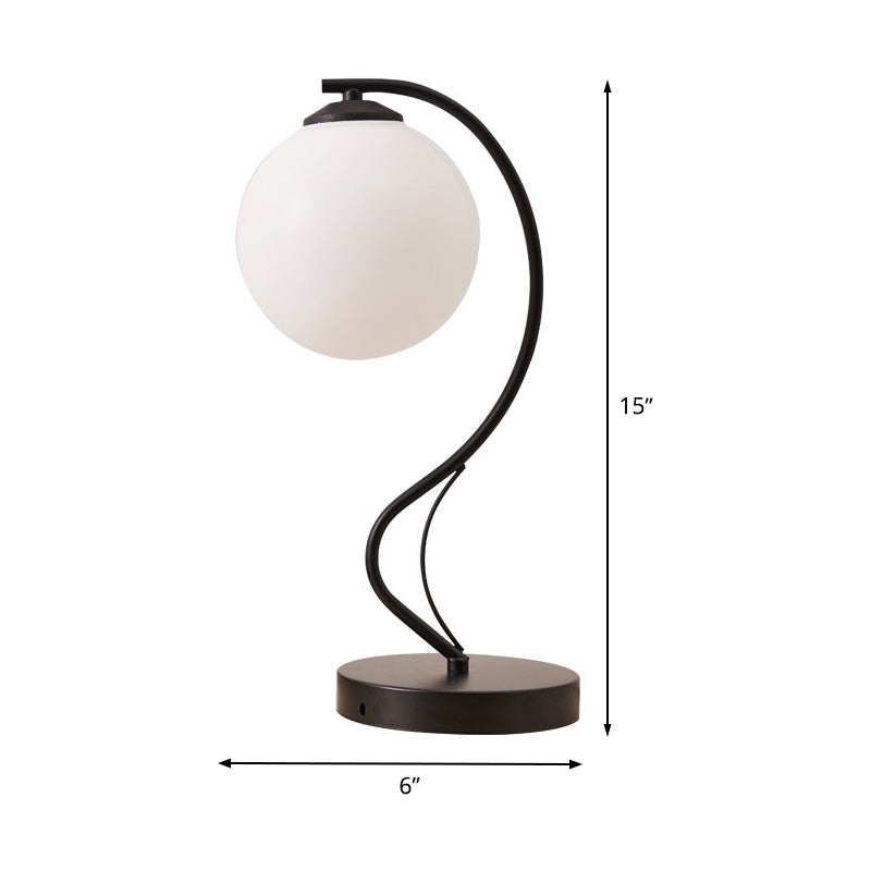 White Glass Ball Task Lamp Modernist 1 Head Black Reading Book Light with Curved Metal Arm Clearhalo 'Lamps' 'Table Lamps' Lighting' 400330