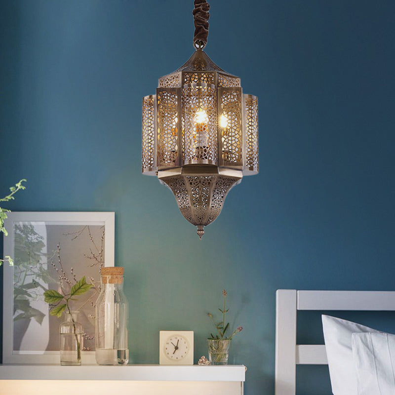 Brass Lantern Suspension Lamp Arab Metal 3-Bulb Restaurant Chandelier Pendant Light Brass Clearhalo 'Ceiling Lights' 'Chandeliers' Lighting' options 400331_7dae1843-d05a-41ec-8041-d3c8856b2224