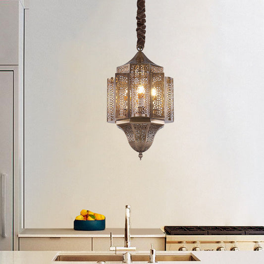 Brass Lantern Suspension Lamp Arab Metal 3-Bulb Restaurant Chandelier Pendant Light Clearhalo 'Ceiling Lights' 'Chandeliers' Lighting' options 400333