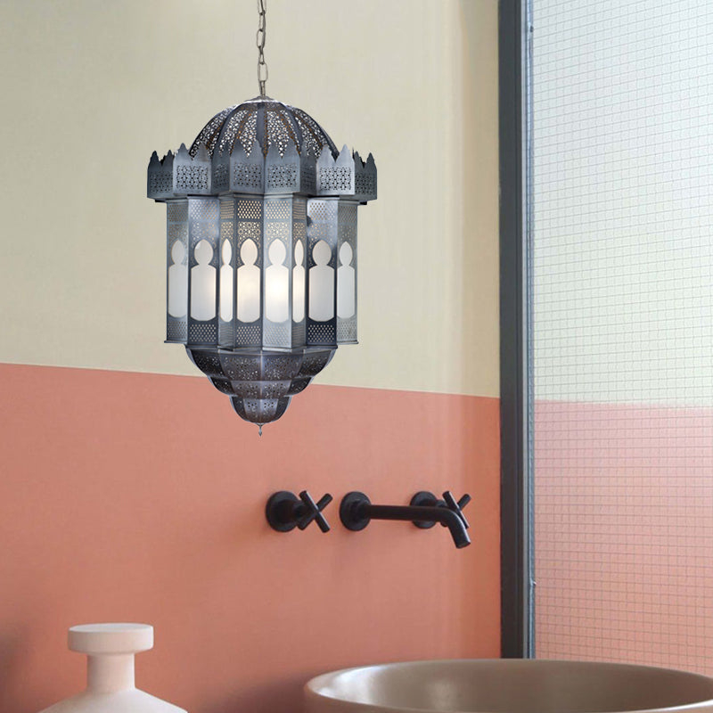 6 Heads Lantern Ceiling Chandelier Art Deco Grey Finish Metallic Hanging Pendant Light Clearhalo 'Ceiling Lights' 'Chandeliers' Lighting' options 400341