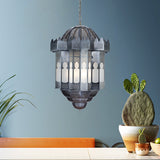 6 Heads Lantern Ceiling Chandelier Art Deco Grey Finish Metallic Hanging Pendant Light Clearhalo 'Ceiling Lights' 'Chandeliers' Lighting' options 400342