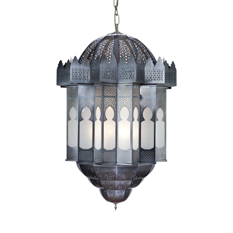 6 Heads Lantern Ceiling Chandelier Art Deco Grey Finish Metallic Hanging Pendant Light Clearhalo 'Ceiling Lights' 'Chandeliers' Lighting' options 400344