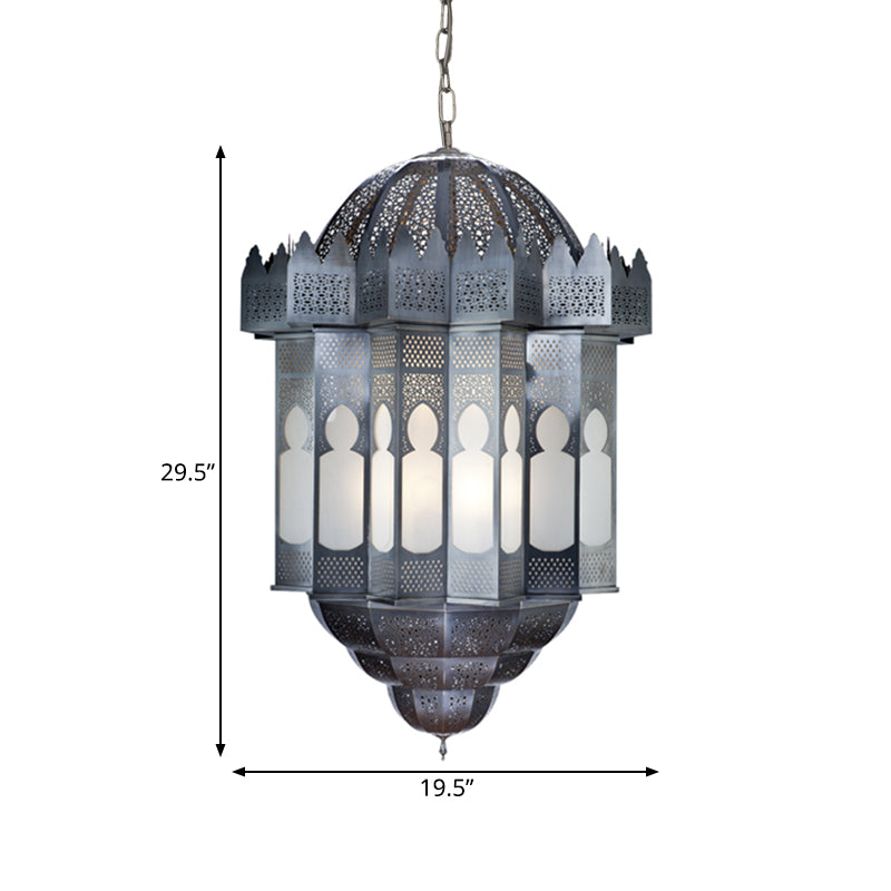 6 Heads Lantern Ceiling Chandelier Art Deco Grey Finish Metallic Hanging Pendant Light Clearhalo 'Ceiling Lights' 'Chandeliers' Lighting' options 400345