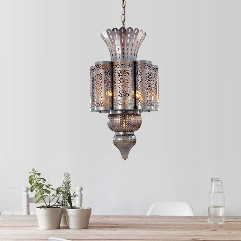 Vintage Hollow-Out Pendant Light 4 Bulbs Metallic Chandelier Ceiling Lamp in Bronze Bronze Clearhalo 'Ceiling Lights' 'Chandeliers' Lighting' options 400367_e146bc57-f809-4d7a-9f4b-b33637b046f2