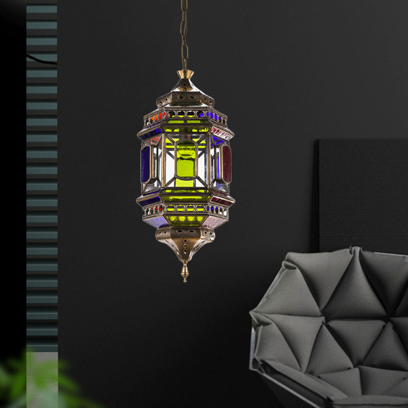 3-Bulb Hanging Lighting Art Deco Castle Shape Colorful Glass Chandelier Pendant Lamp in Brass Brass Clearhalo 'Ceiling Lights' 'Chandeliers' Lighting' options 400377_6561df3c-cd49-4454-b75f-44419e8c8da4