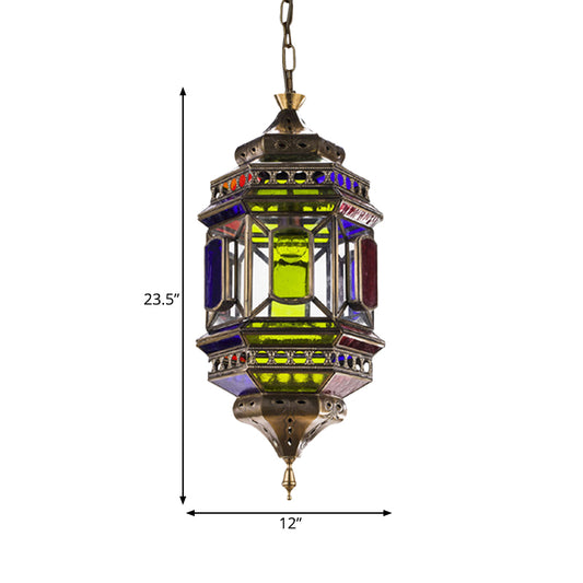 3-Bulb Hanging Lighting Art Deco Castle Shape Colorful Glass Chandelier Pendant Lamp in Brass Clearhalo 'Ceiling Lights' 'Chandeliers' Lighting' options 400381