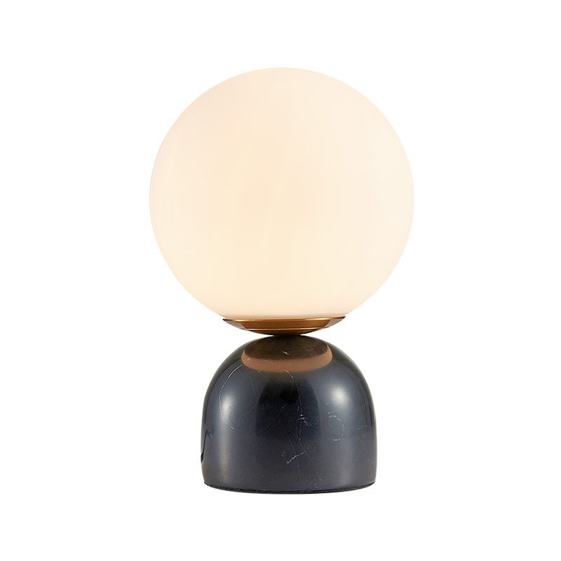 Black Global Table Light Modernist 1 Bulb Opal Glass Nightstand Lamp with Marble Base Clearhalo 'Lamps' 'Table Lamps' Lighting' 400400