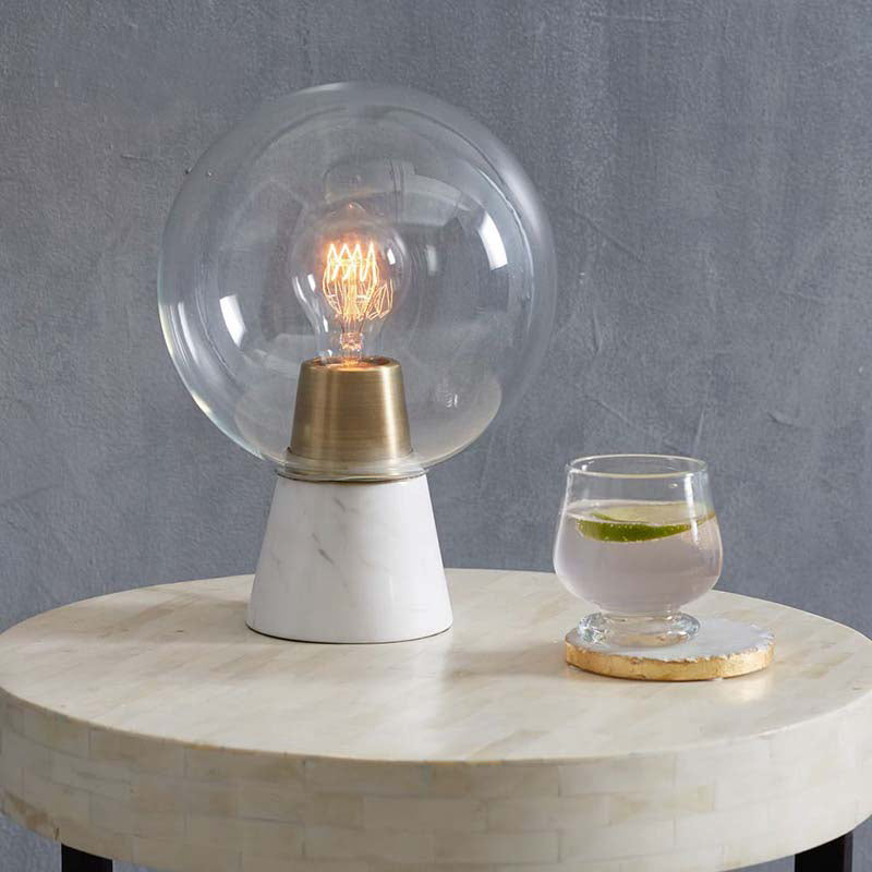 Contemporary Sphere Task Lighting Clear Glass 1 Bulb Reading Book Light in White White Clearhalo 'Lamps' 'Table Lamps' Lighting' 400407