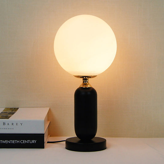 1 Bulb Study Table Lamp Modern Black Reading Book Light with Round White Glass Shade Black Clearhalo 'Lamps' 'Table Lamps' Lighting' 400438