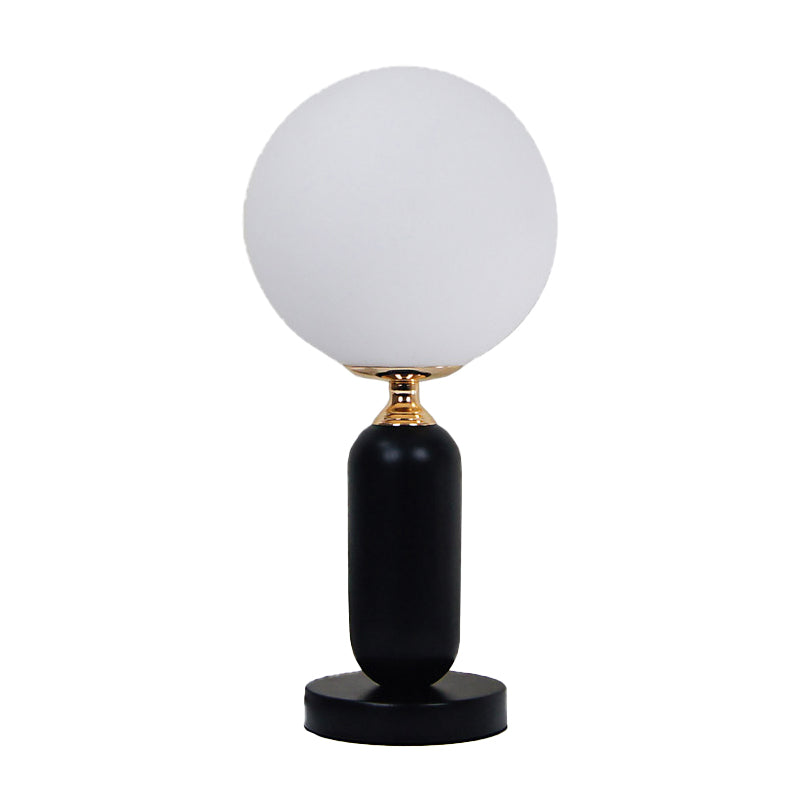 1 Bulb Study Table Lamp Modern Black Reading Book Light with Round White Glass Shade Clearhalo 'Lamps' 'Table Lamps' Lighting' 400440