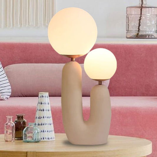 2 Heads Round Nightstand Lamp Contemporary White Glass Reading Book Light in Pink Clearhalo 'Lamps' 'Table Lamps' Lighting' 400457